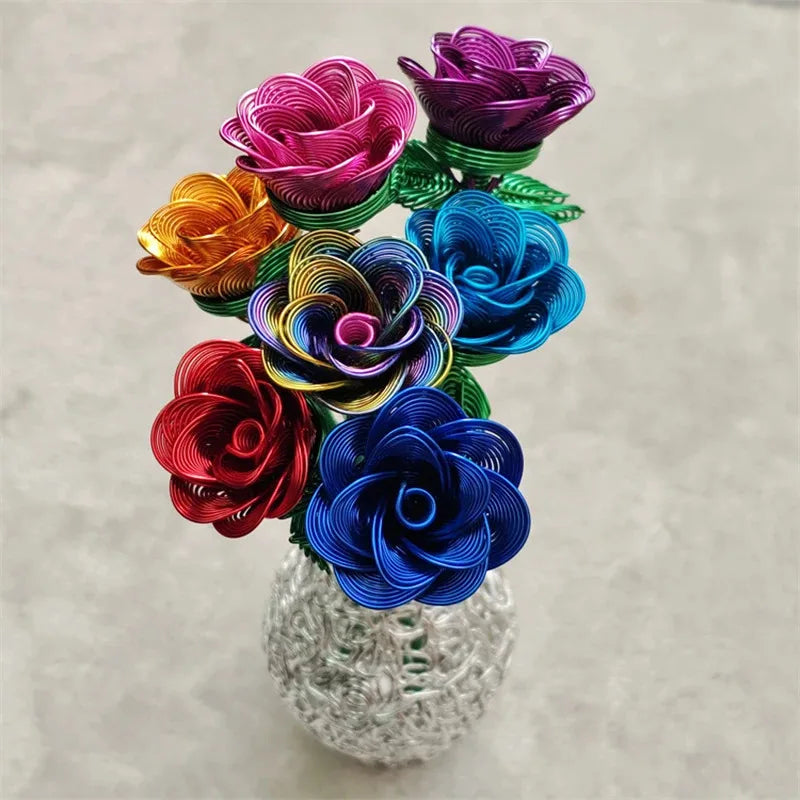 Aluminum Wire Eternal Rose Decoration (1 Piece) - Creative Eternal Love Artificial Flower DIY For Valentine's Day Wedding