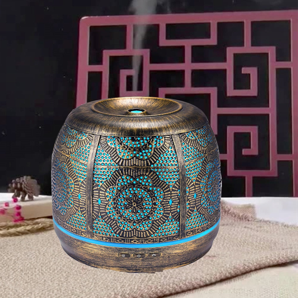 Aroma Diffuser 500ml Bronze Metal Aromatherapy Diffuser for Essential Oil 7 Color Fragrance Lamp Humidifier for Baby Office Home