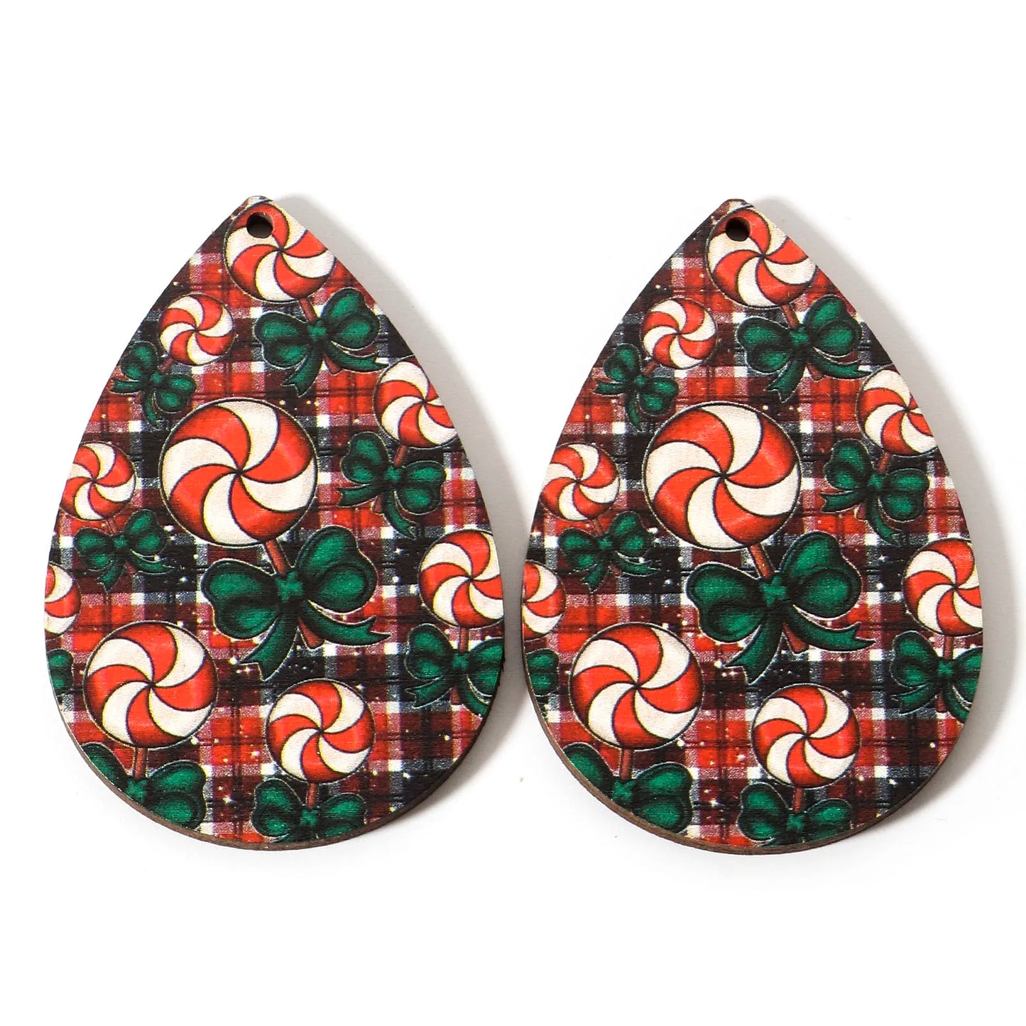 10pcs Multicolor Christmas Wood Pendants Drop Shaped Christmas Tree Snowman Charms DIY Earrings Women Jewelry Gift 5.4cm x 3.7cm