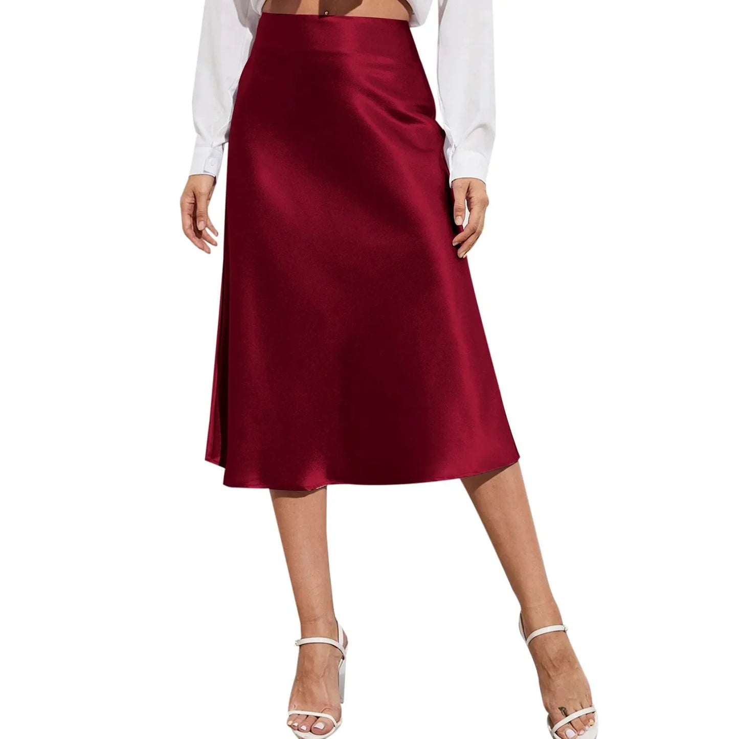 Spring Solid Satin Silk Skirt Women High Waisted Summer Long Skirt New 2024 Elegant Ladies Office A Line Midi Skirts Jupes юбка