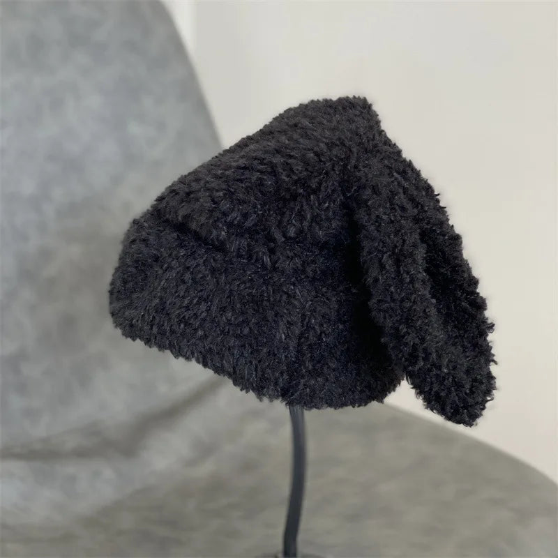 Draping Rabbit Ears Cashmere Hat Women Autumn and Winter Knitted Wool hat Winter Thicken Warm Korean Version of Japanese hat
