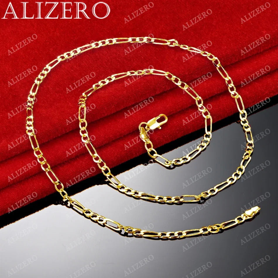 Alizero 18K Gold 4MM Figaro Chain Necklace Fashion Hip Hop Punk