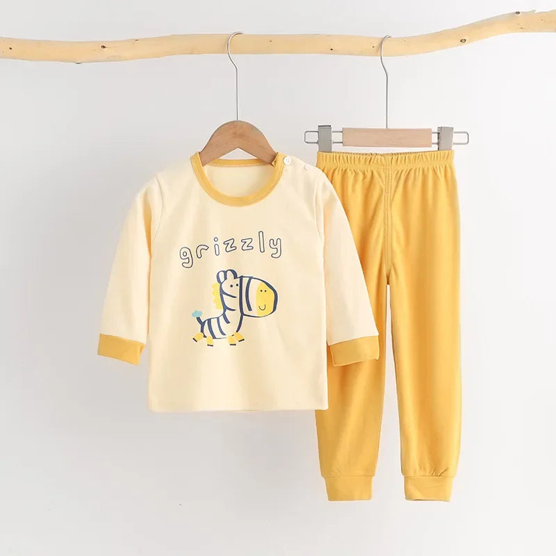 Autumn Winter Children Sets Long Sleeve Cartoon Children Clothing Boys Girls Underwear Sleepwear Round Neck Kids Clothes