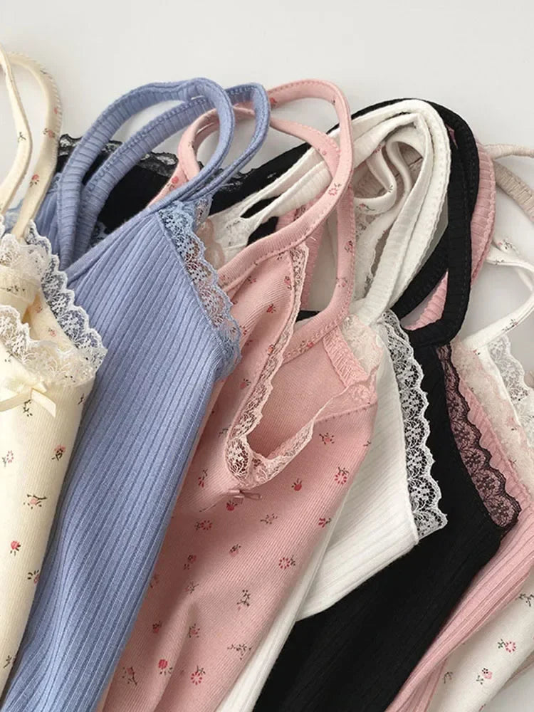 Camisole women's tops Summer short tops 2021 new Vintage lace slim warm joker ladies bottoming cute tops for women Camis