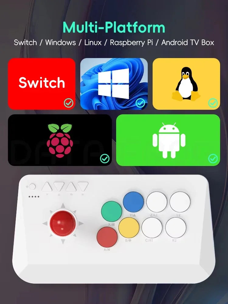 DATA FROG Wireless Fighting Game Arcade Joystick Controller for Retro Game Console, PC/Android/iOS Home Arcade Stick Keyboard
