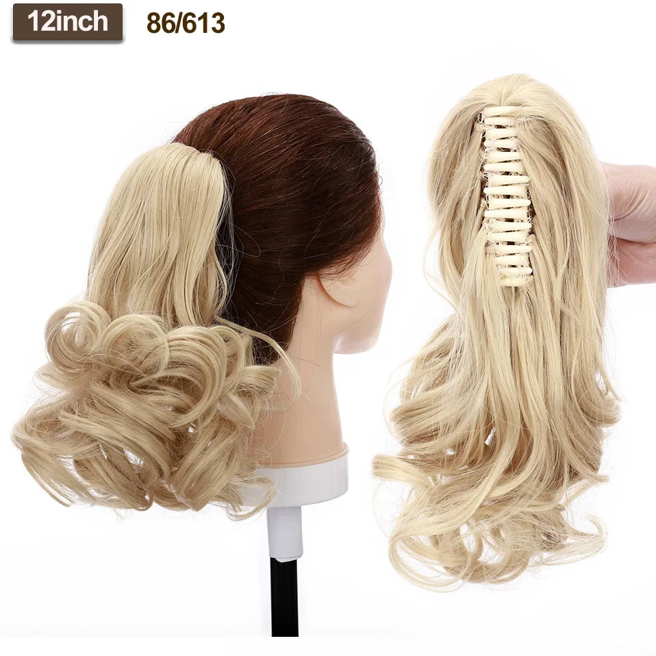 BENEHAIR Fake Ponytail Claw On Ponytail Long Wavy Clip In Hair Extension Hair Synthetic Hairpiece For Women Pony Tail Fake Hair