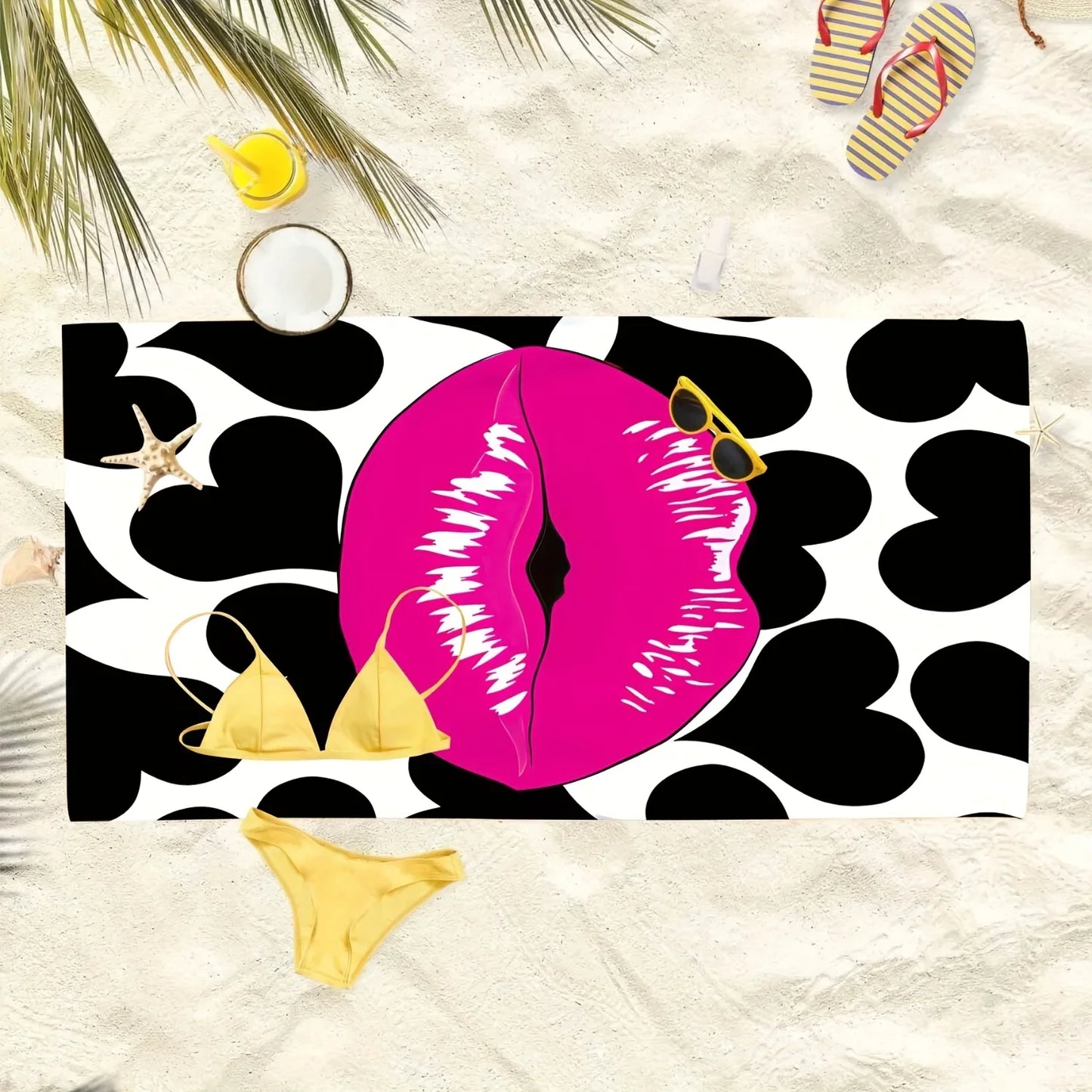 Luxurious Beach Towel - Soft, Quick Dry Microfiber with Red Lip Pattern - Lightweight & Stylish for Ultimate Beach Experience!