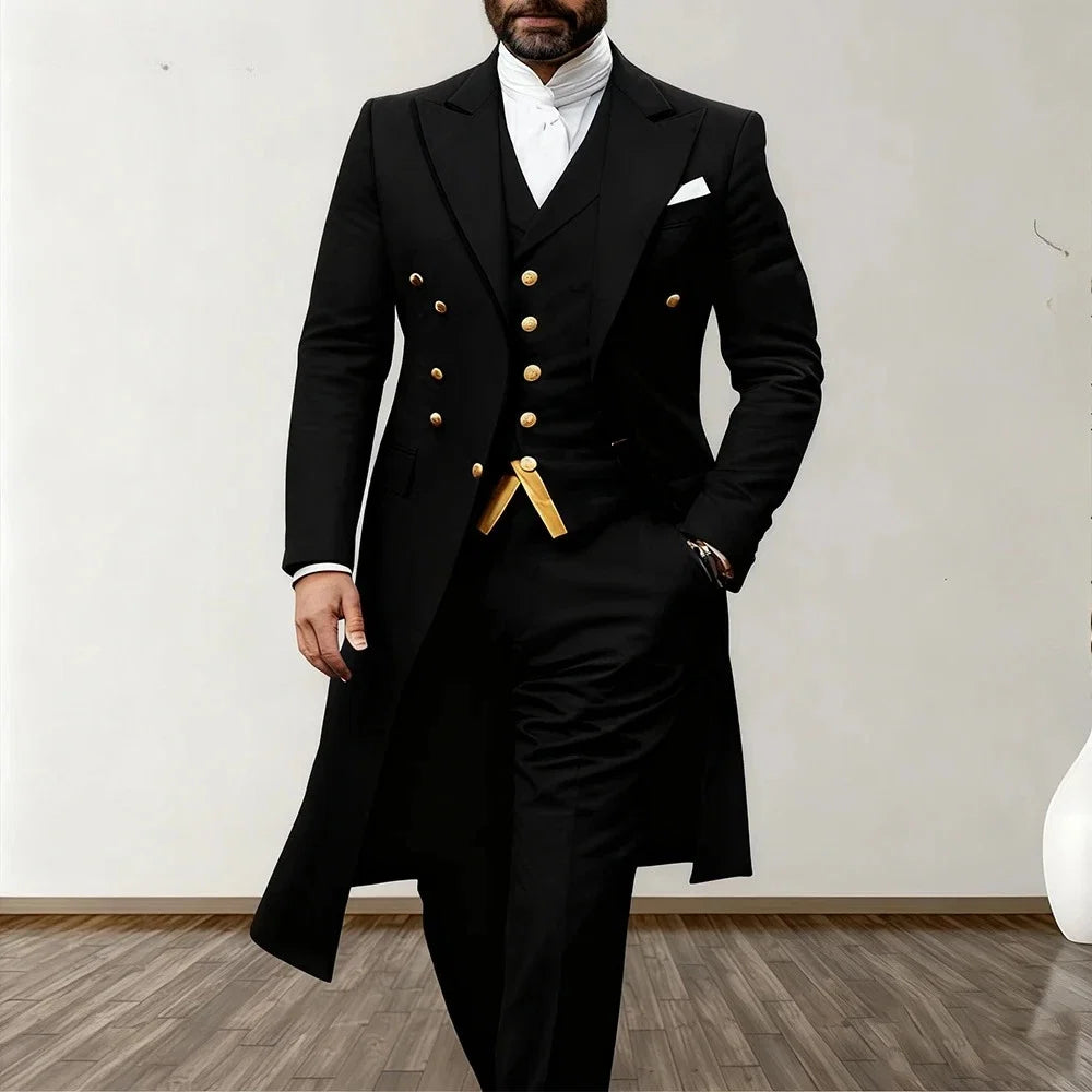 Blue Men Wedding Suits 3 Piece Long Blazer Vest Pants Satin One Button Tuxedo Formal Work Wear Prom suits XS-5XL