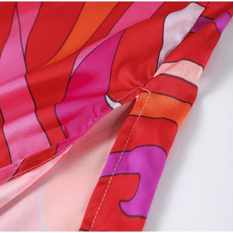 Chic Print Sling Long Dress Women Sleevless Backless Side Split Party Dresses 2025 Summer Street Beach Lady Ankle-length Robes