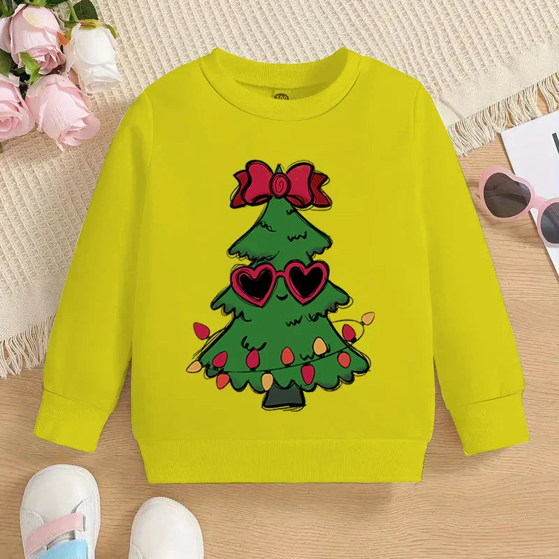 Boys and Girls Sweet Christmas Tree Fashion Cartoon Graphic Y2K Sudaderas Casual Kids Pullover