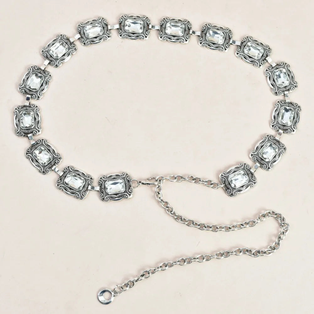 New fashion ladies belt, casual retro ladies belt, versatile acrylic crystal metal chain ladies belt , LR1573