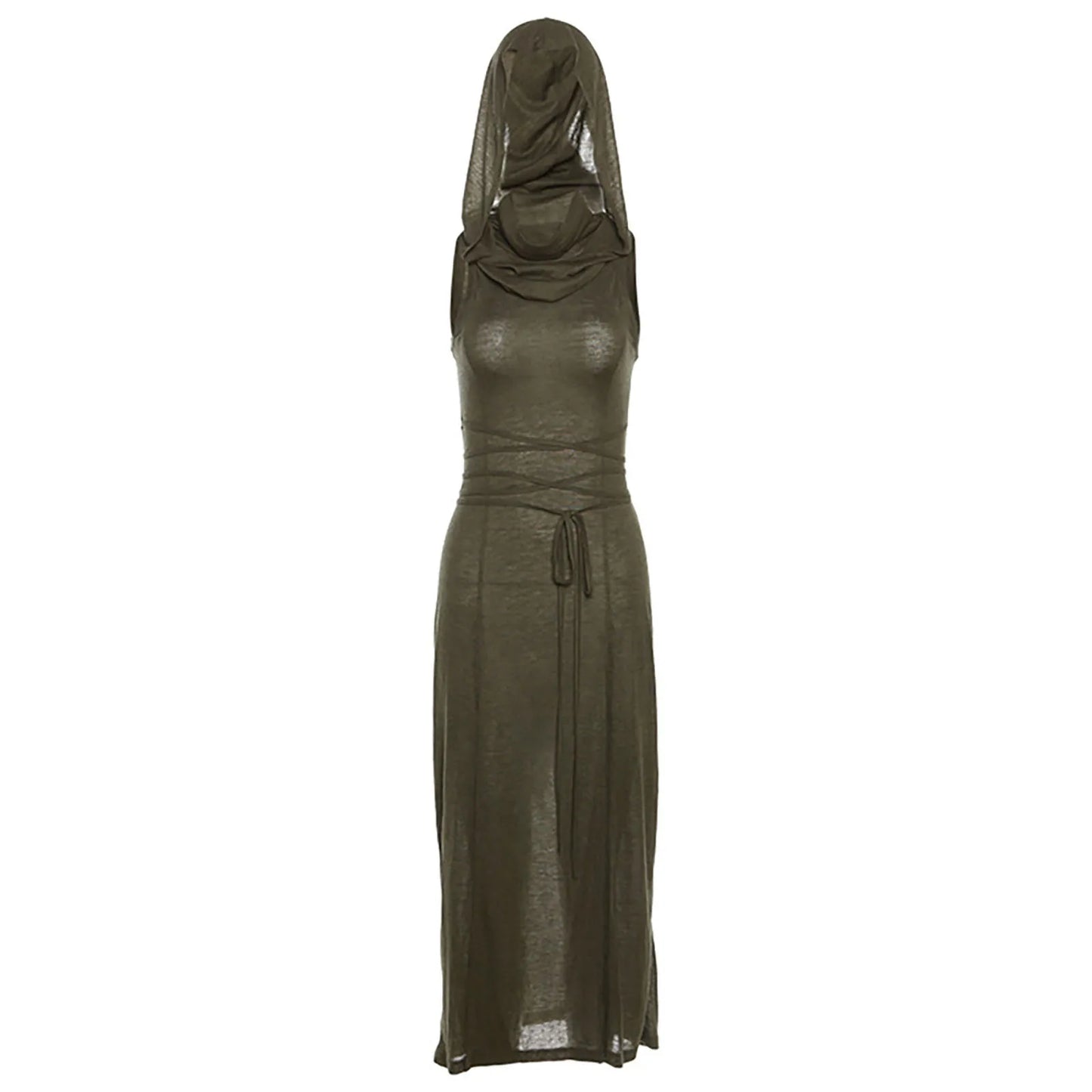 Women's Summer Fashion Dresses Personality New Hooded Loose Solid Color High Split Sexy Bandage Dress Goth Cosplay Sundresses