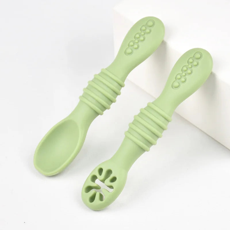 Baby Silicone Grinding Training Spoon Baby Feeding Complementary Food Rice Paste Double Headed Soft Spoon Sticky Licking Rod