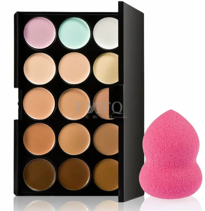 15 color Concealer Contouring correcteur makeup products face Based anti cernes cosmetic set brush Sponge Puff wholesale