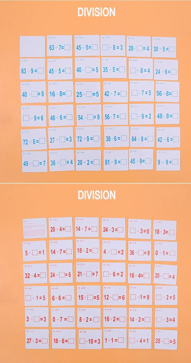 Mathematical Math Learning Tool Montessori Training Math Erasable Add Subtract Multiply and Division Table Cards Seheck for Kids