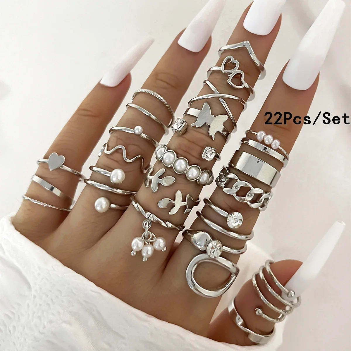 23pcs Fashion Knuckle Rings Set for Women Crystal Star Moon Eye Wave
