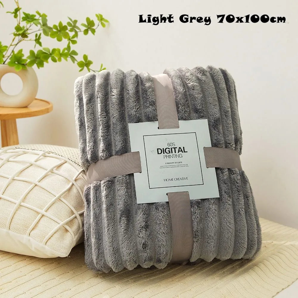 New Double Sided Warm Blanket Skin-Friendly Warm Conditioning Quilt Ultra Soft Solid Color Striped Blankets
