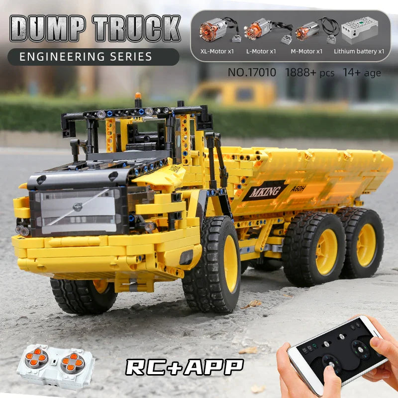 Mould King 17010 Technical Car Toys The APP&RC Motorized MOC-8002 RC Dump Truck Model Building Blocks Kids Christmas Gifts