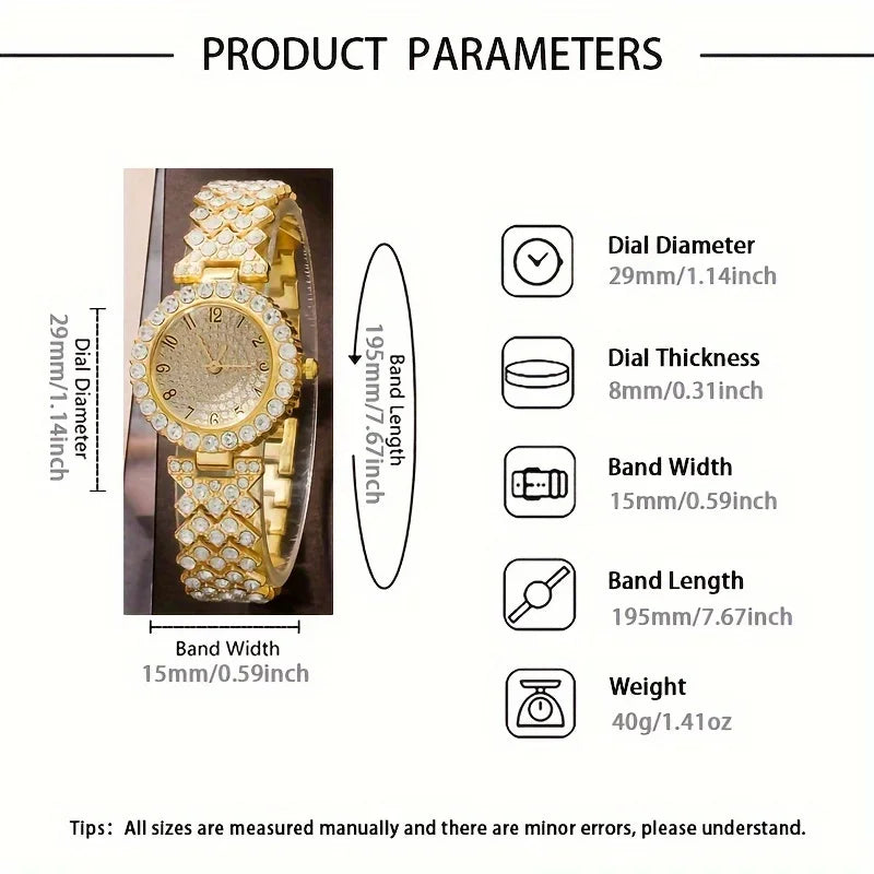 6-piece/set women's watch luxury rhinestone quartz watch gold fashion simulation watch and jewelry set