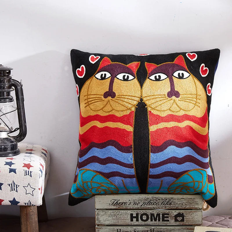 Drop Ship Cotton Canvas Embroidery Pillow Cover Abstract Cushion Cover Home Decor Cushion Decorative Pillow Case Pillow Sham