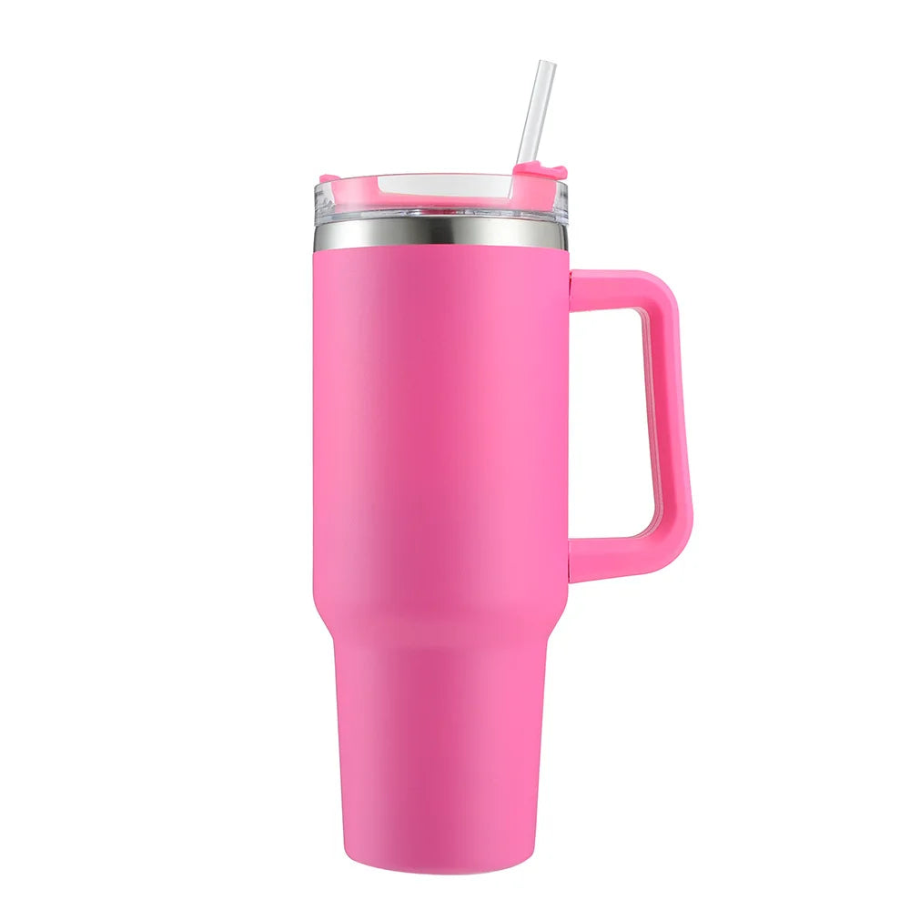 Cafe Insulated Tumbler Straw Stainless Steel Coffee Termos Cup In-Car Vacuum Flasks Portable Water Bottle 40oz Mug With Handle