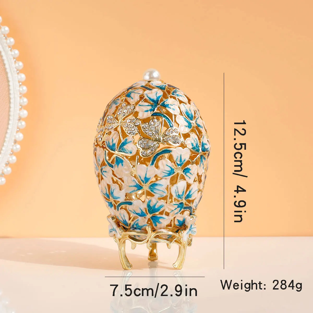 Faberge Egg Style Hand Painted Decorative Trinket Box with Hinged, Classic Ornaments Home Decor, Unique Easter Day Gift