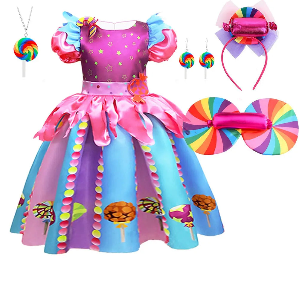 Delicate Princess Lollipop Fairy Costume Girls Halloween Candy Role Play Dress up Kid Carnival Purim Party Cute Vestidos Rainbow