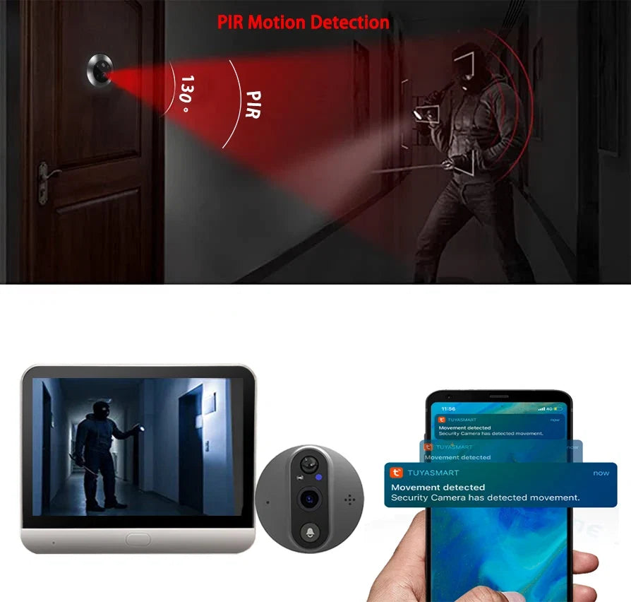 4.3 inch 2MP Tuya APP WiFi Doorbell Visual Door Peephole Video Eye Night PIR Home Security Wireless Intercom For IOS Android