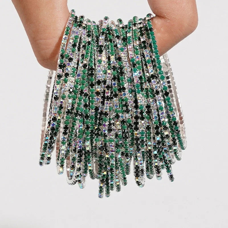 5pcs Fashion Colorful Acrylic Crystal Rhinestone Elastic Bracelet for