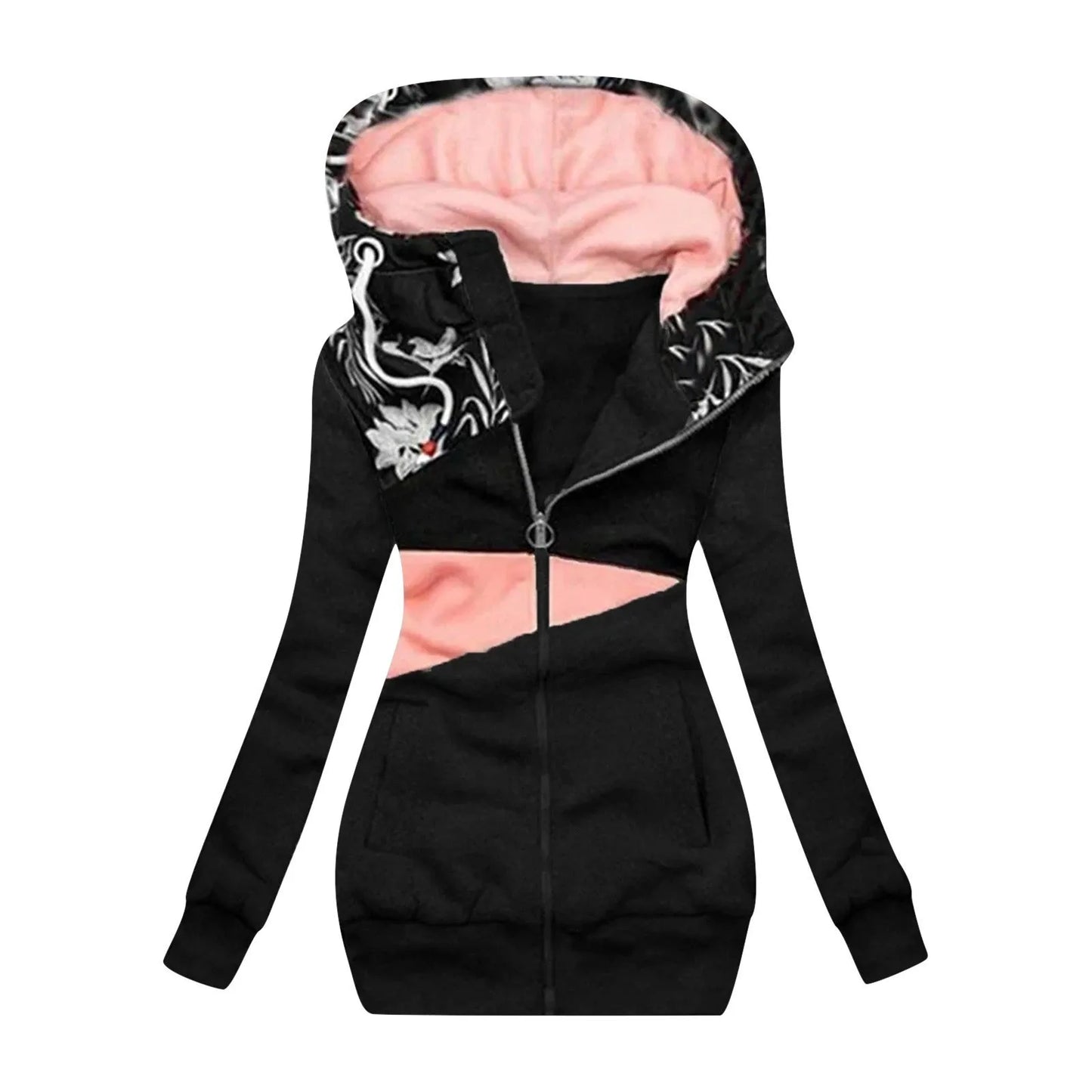Plus Size 5XL Women Hoodies Oversized Sweatshirt Casual Slim Jacket for Women Long Sleeve Patchwork Hooded Coat Zipper Jacket