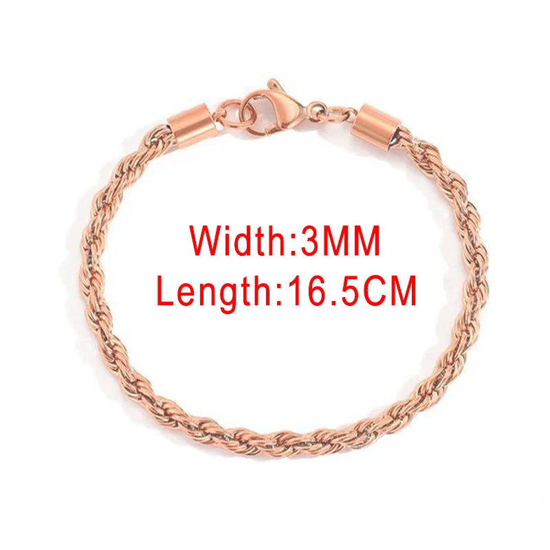 Stainless Steel Rope Chain Bracelets on Hand 3/4MM Gold Color Chic Women's Bracelet Minimalist Fashion Hip Hop Jewelry Gift C048