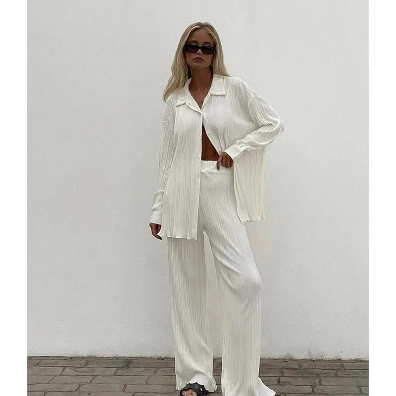 Women's Orange Long Sleeve Shirt Suit, Chiffon Tops, Wide Leg Pant, Sexy 2-Piece Set, Street Sweatsuit, Fitness Pit Strip Jacket