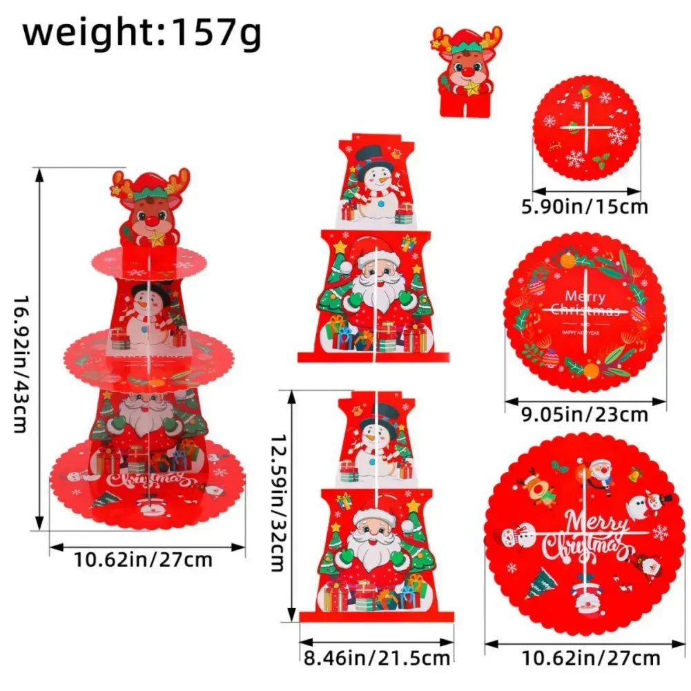 Christmas Cupcake Stand Cake Display Holders 3 Layer Santa Claus Elk Cupcake Table Shelf Merry Christmas Decoration *