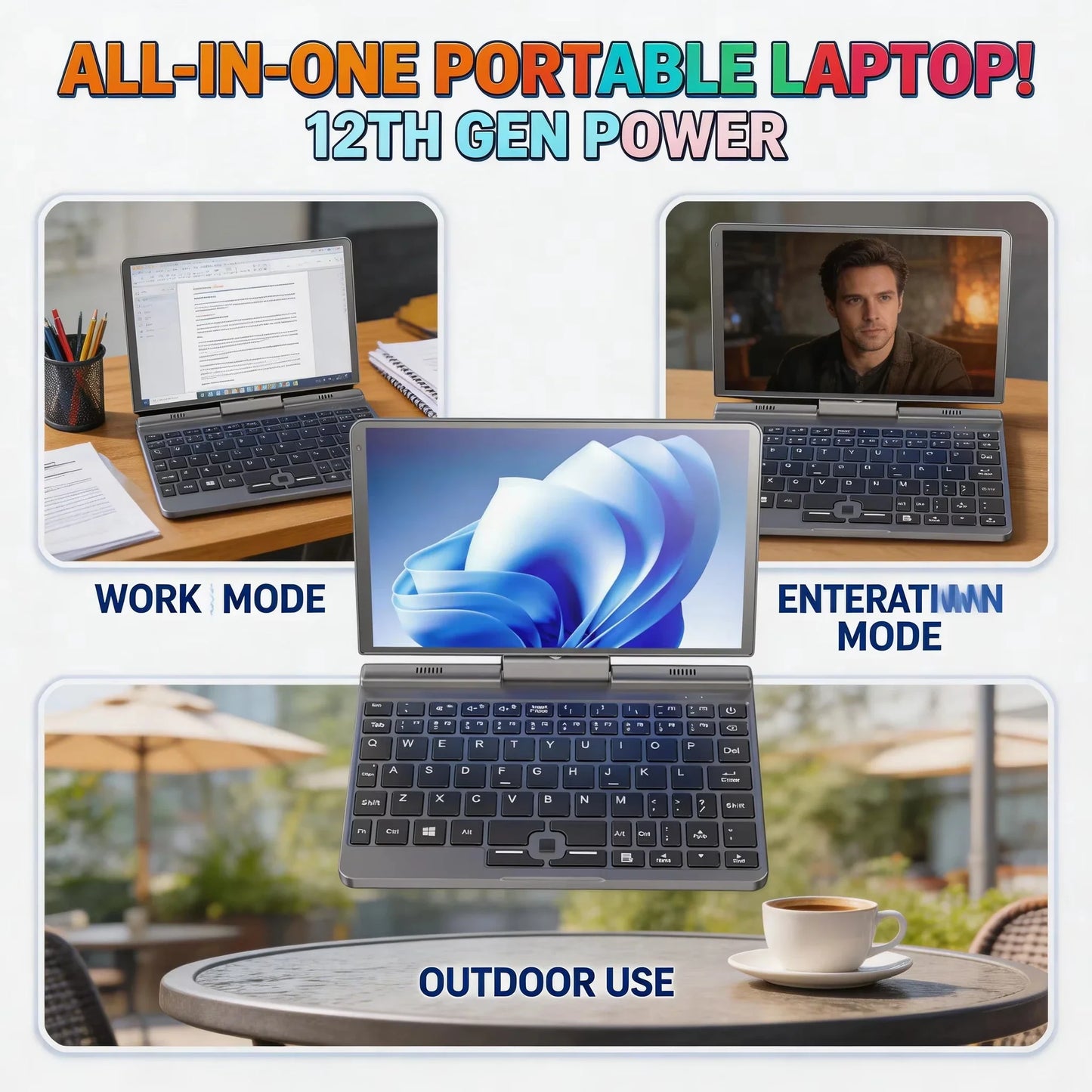 2025 New 8 Inch Oushedi Mini Laptop Intel N95 Quad Core Touch Screen Slim Portable Windows 11 Pro Notebook For Student Office