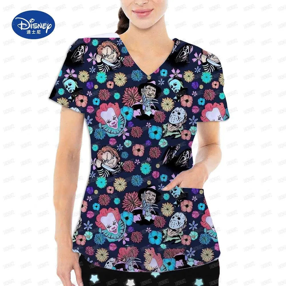 Medical uniform for women Alice's in Wonderland top frosted hospital work short sleeved T-shirt nurse accessories dental surgica