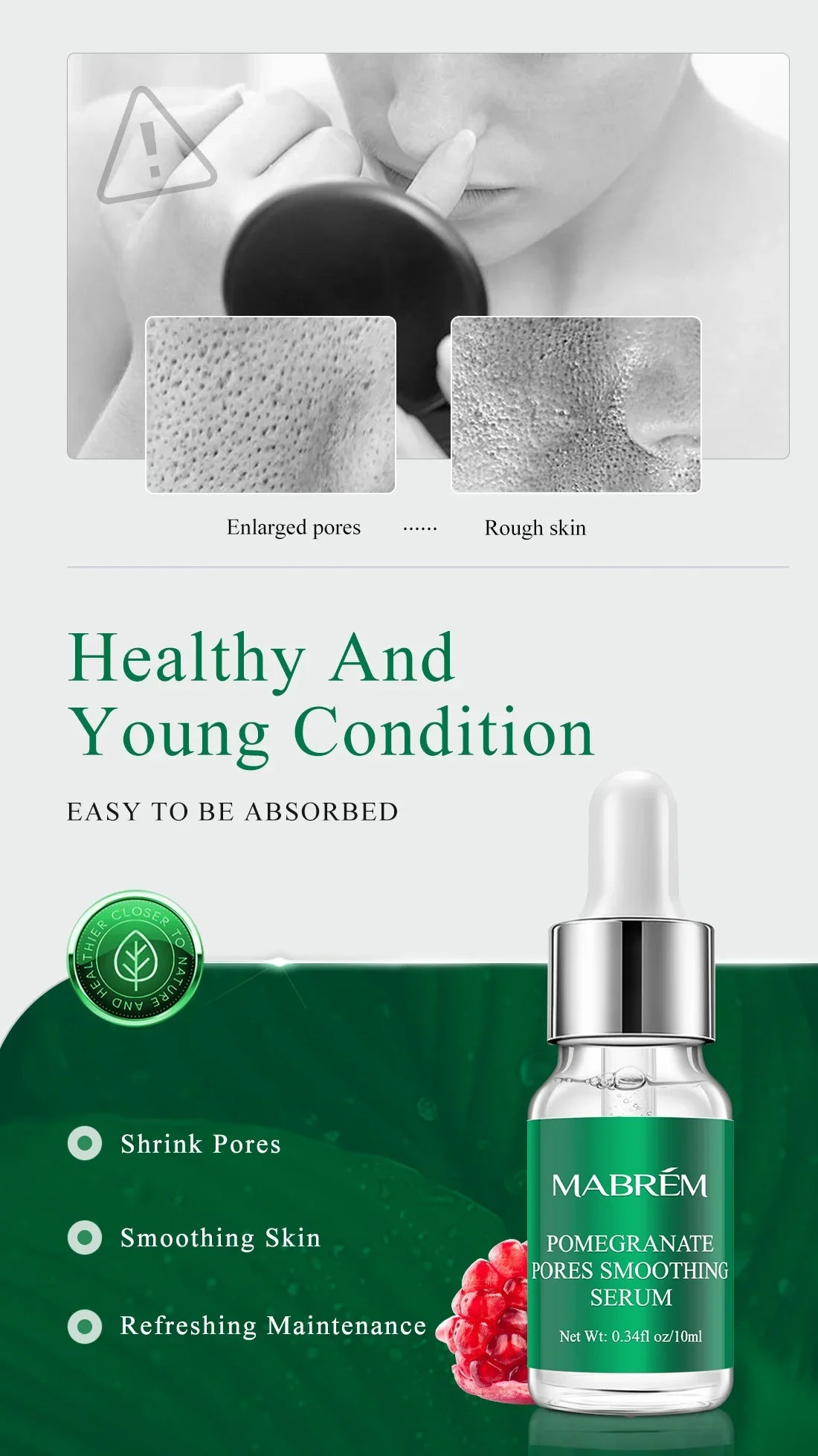 MABREM Pomegranate Fine Pores Face Serum Whitening Plant Skin Care Anti Aging Anti Wrinkle Cream Reduce Acne Marks Care 10ml