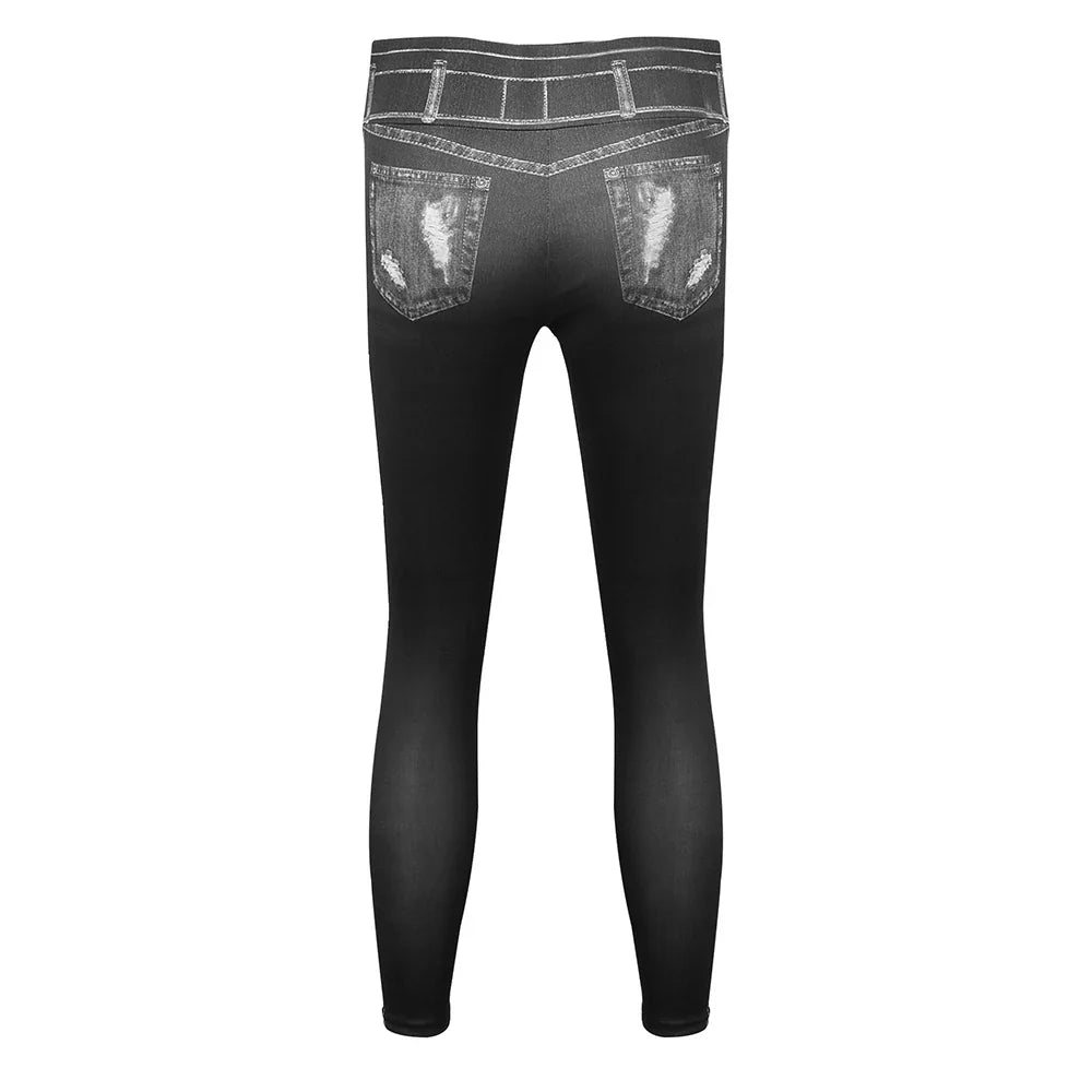 S M L Faux Denim Leggings for Women Clothing For 2024 Summer High Waist Jeans Oversized Basics Pants Female Casual Slim Trousers