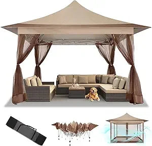 12x12 Pop Up Gazebo Canopy Tent Easy Up Outdoor Gazebo Waterproof Upgrade Portable Gazebo with Mosquito Nettings, Double Vented