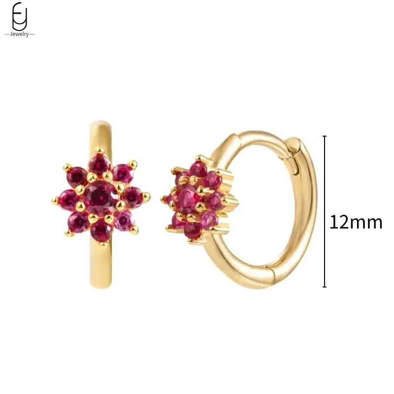 925 Sterling Silver Needle Rose Red Crystal Stud Earrings For Women Water Drop/Heart Pendant Gold Earrings Fashion Jewelry Gifts