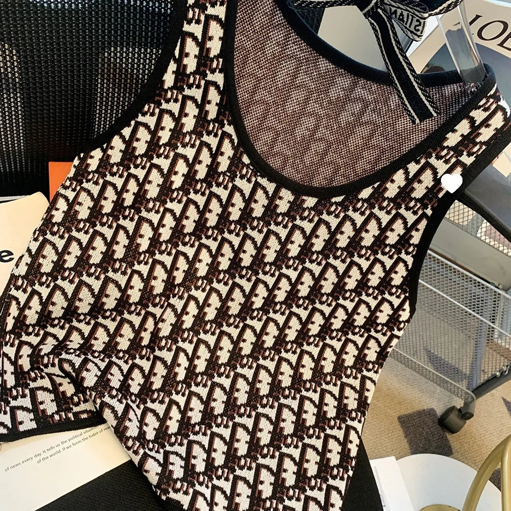 Summer New Bow Outer Wear Spandex Tank Top Strapless Top For Women Fashion Sensibility Niche Knittank Vest