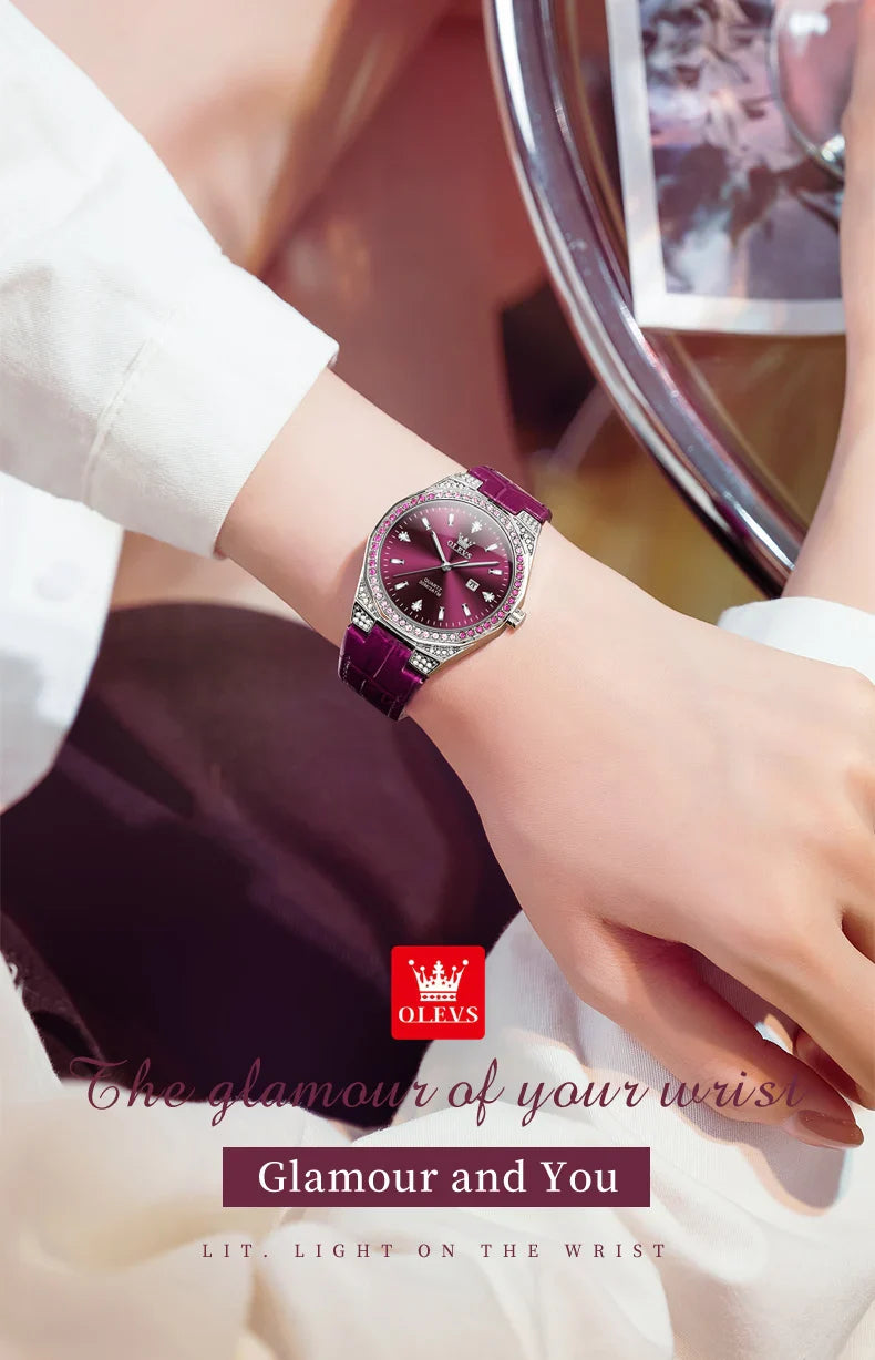 OLEVS Diamond Lap Women's Watches Luxury Original Quartz Watch for Women Fashion Leather Strap Waterproof Girls Dress Wristwatch