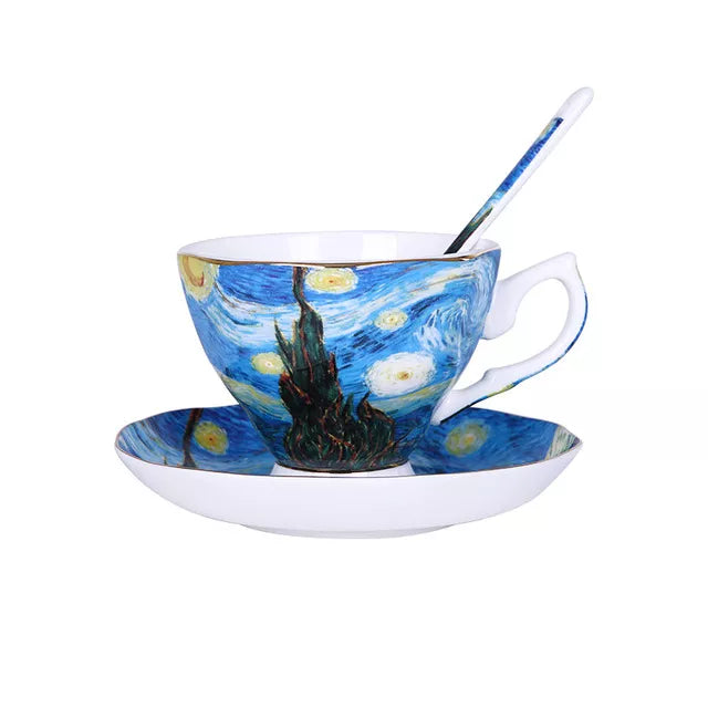 The New Van Gogh Art Painting Coffee Mugs The Starry Night Sunflowers The Sower Irises Saint-Remy Coffee Tea Set