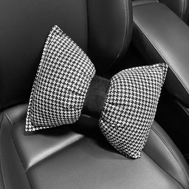 Car Headrest Neck Care Supplies Bird Grid Cute Bow Decorative Female Car Pillow