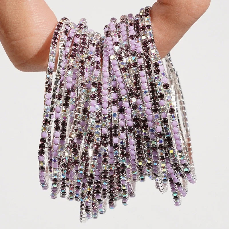 5pcs Fashion Colorful Acrylic Crystal Rhinestone Elastic Bracelet for