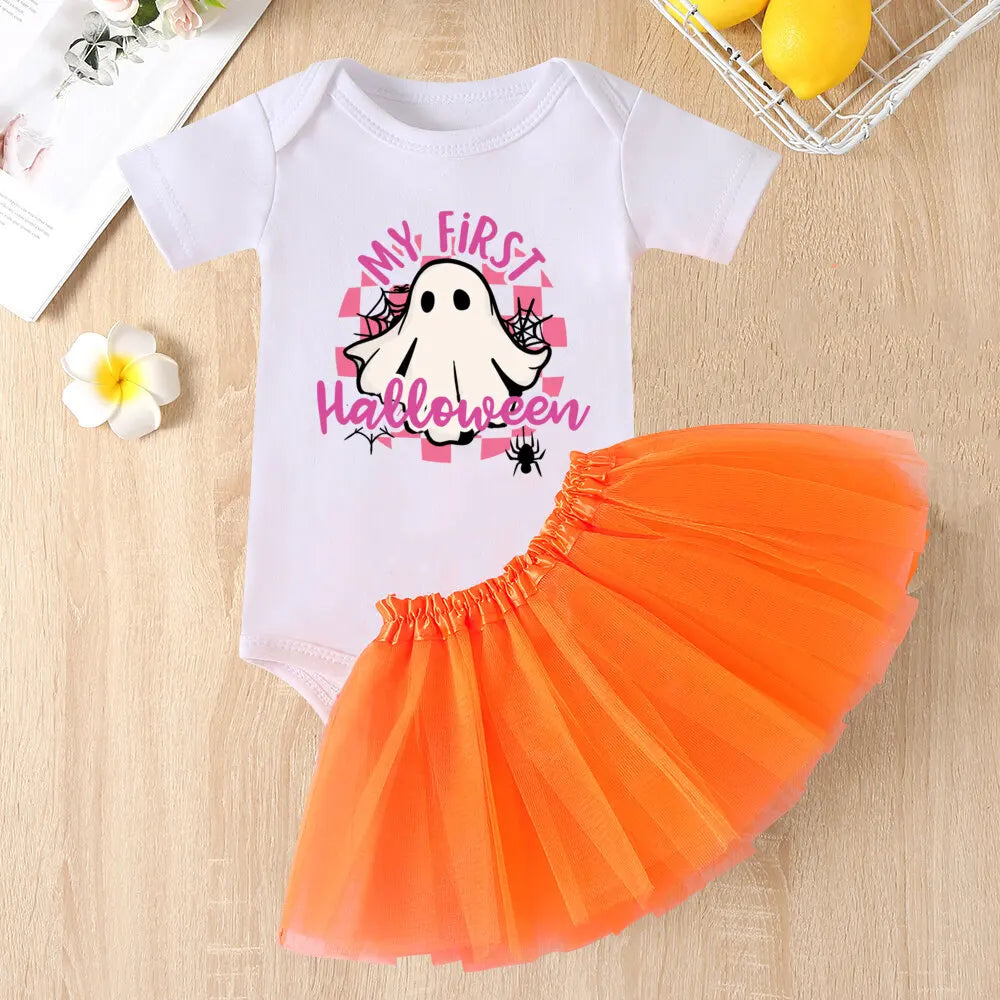 My 1st Halloween Print Baby Bodysuit Dress Set Halloween Party Girl Outfit Dresses Tutu Cake Smash Outfit Infant Baptism Clothes
