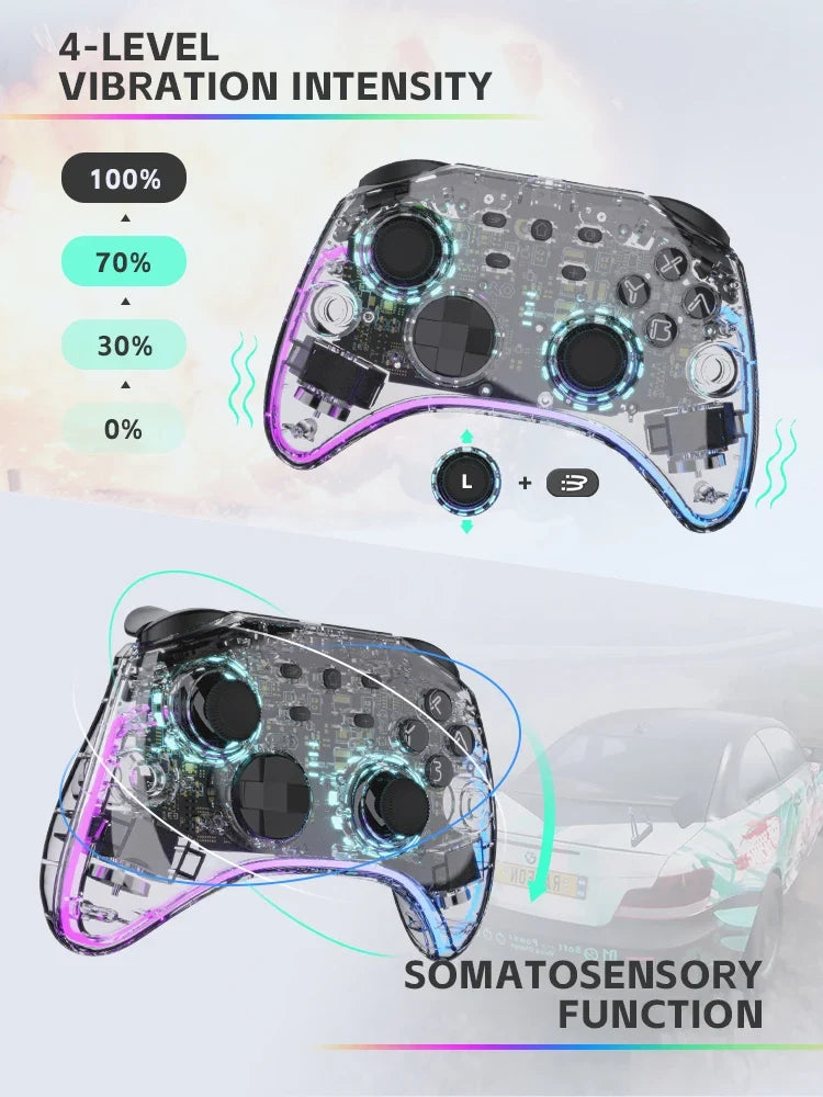 DATA FROG Transparent Wireless Game Controller RGB LED Gamepad With Audio Jack For Switch OLED PC Steam Deck Android Phone