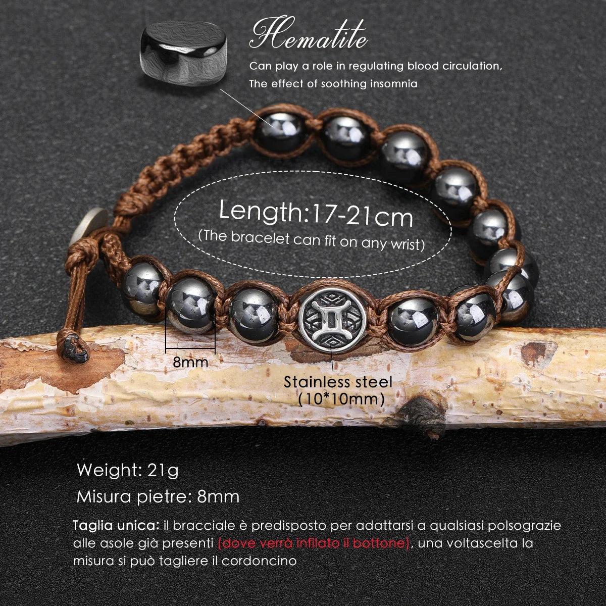 12 Constellation Bracelet Stainless Steel Accessories Handmade Bracelet 8mm Hematite Beads Men's and Women's Bracelet Jewelry