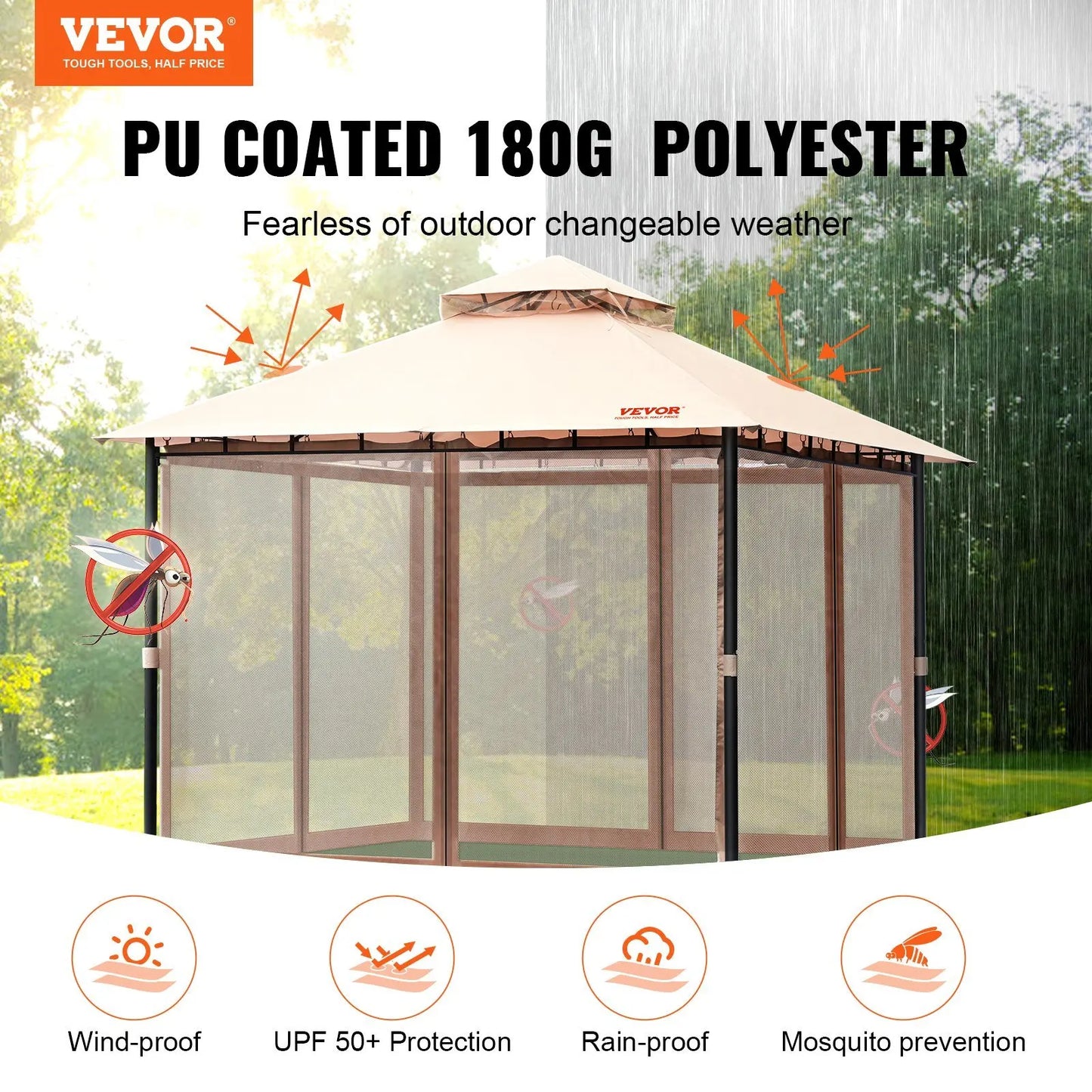Patio Gazebo for 6-8 Person, 10 x 10 FT Backyard Gazebo, with Mosquito Netting, Metal Frame, and PU Coated 180G Polyester, Outdo