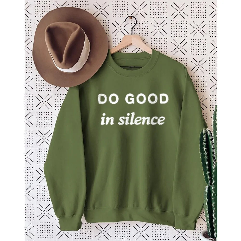 Rheaclots Women's Do Good In Silence Embroidered Cotton Female Cute Long Sleeves Sweatshirt