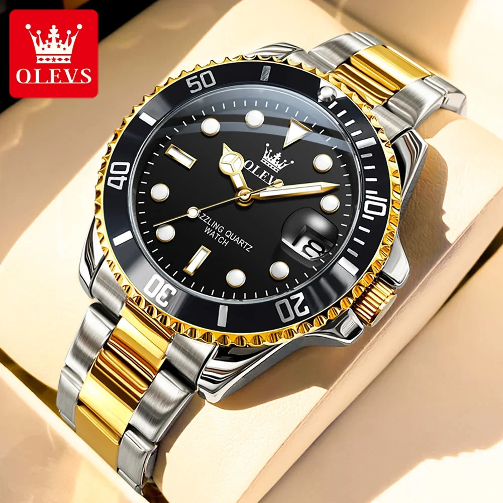 OLEVS 5885 Brand Original Authentic Watches for Man Luxury Gift Box Steel Band Calendar Quartz Men's Watch